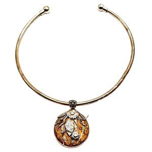 Picture Jasper 925 Sterling Silver Pendant Chocker Necklace 104 Grams